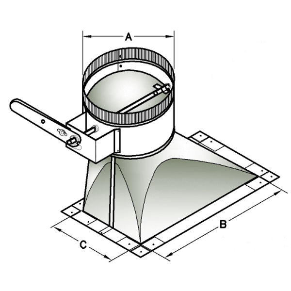 20" 45-Degree Take-off with Damper, 2" Stand-off, Nylon End Bearing, & 3/8" Hardware