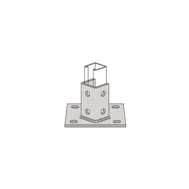 Square Plate Ten-Hole Post Base Single Channel 3-1/2" Tall 90 degree Clevis, Electro Galvanized