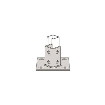 Square Plate Ten-Hole Post Base Single Channel 3-1/2" Tall 90 degree Clevis, Electro Galvanized